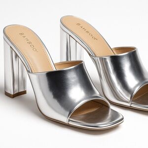 Bamboo Metallic Silver Block Heel Mules – Size 42 (Fits 9.5/10)
